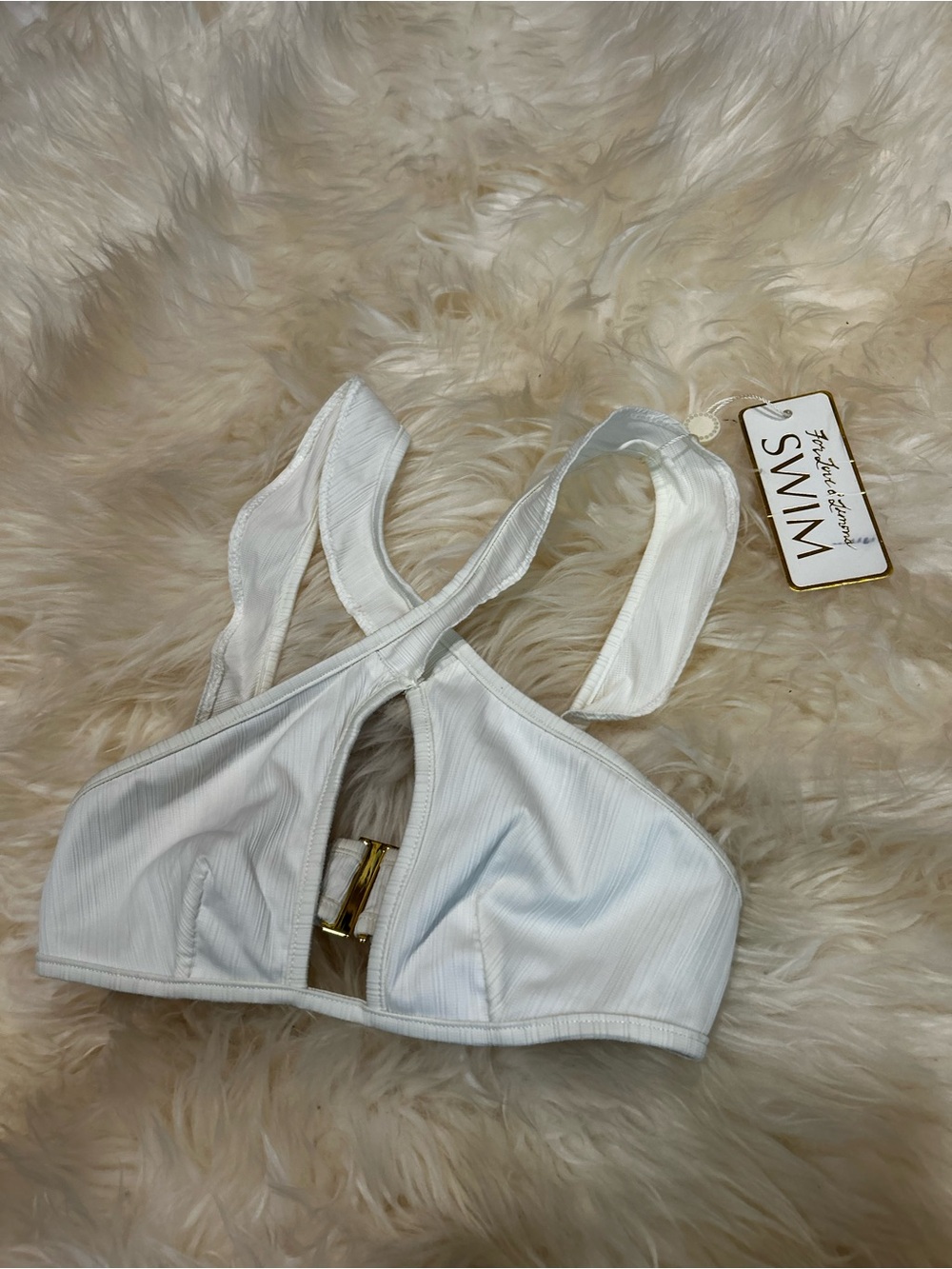 🍋 NWT For Love & Lemons La Playa White Ribbed ruffle top size XS